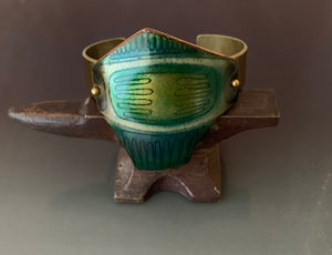 Vintage Cuff Bracelet Enamel and Bronze