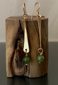 Earrings Bronze Dangle with Jade
