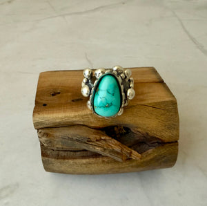 Ring Sterling Silver with Kingman Turquoise and silver bubble accents.