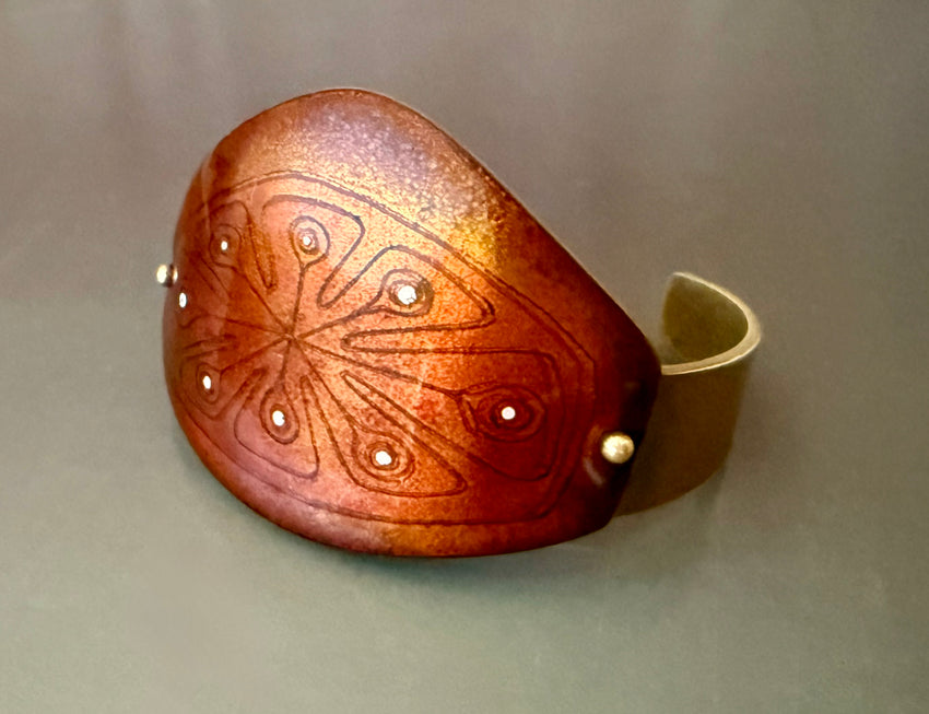Vintage Enamel and Bronze Cuff Bracelet