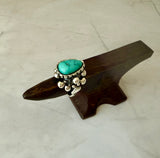 Ring Sterling Silver with Kingman Turquoise and silver bubble accents.
