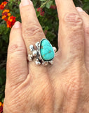 Ring Sterling Silver with Kingman Turquoise and silver bubble accents.
