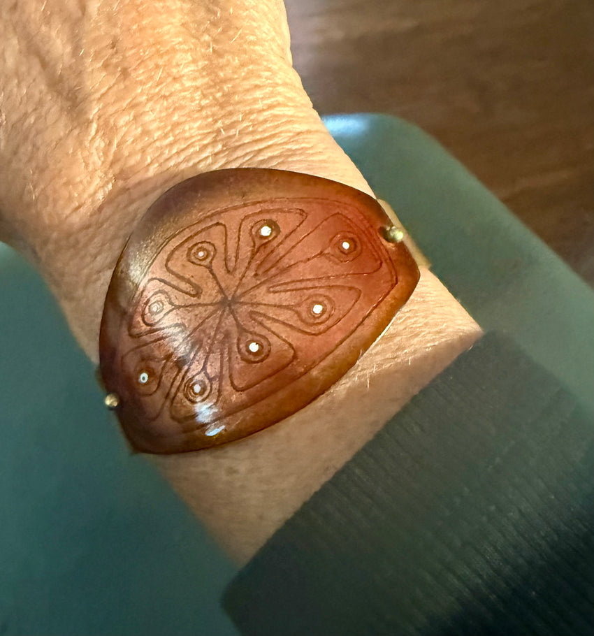 Vintage Enamel and Bronze Cuff Bracelet