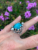 Carved Sterling Silver Ring with Kingman Turquoise