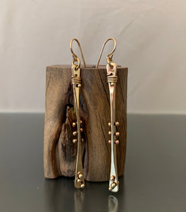 Earrings bronze dangle with peg and wrap