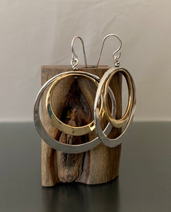 Earrings Double Loop Sterling Silver and Bronze