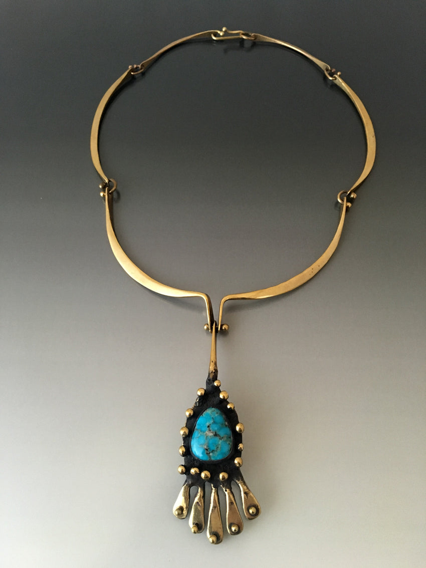 Vintage Bronze and Turquoise Necklace by Jack Boyd 1970's - JACK BOYD ART STUDIO and RON BOYD DESIGNS