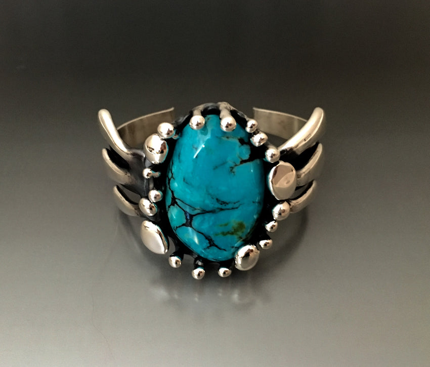 Bracelet Cuff Sterling Silver with Kingman Turquoise - JACK BOYD ART STUDIO and RON BOYD DESIGNS