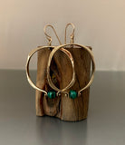 Earrings Bronze Medium Square Hoops with Malachite