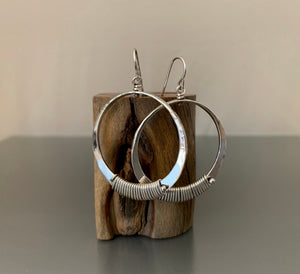 Sterling Silver Medium Loop Earrings with Wire Wrap Accent