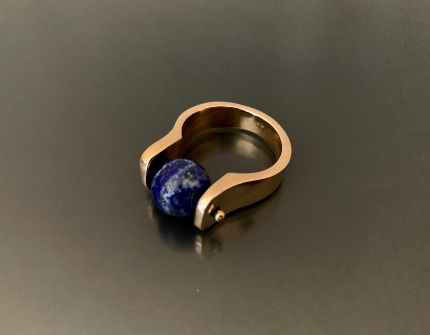 Bronze Ring with Large Lapis Bead