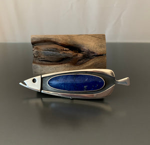 Vintage Fish Pendant Sterling Silver and Lapis