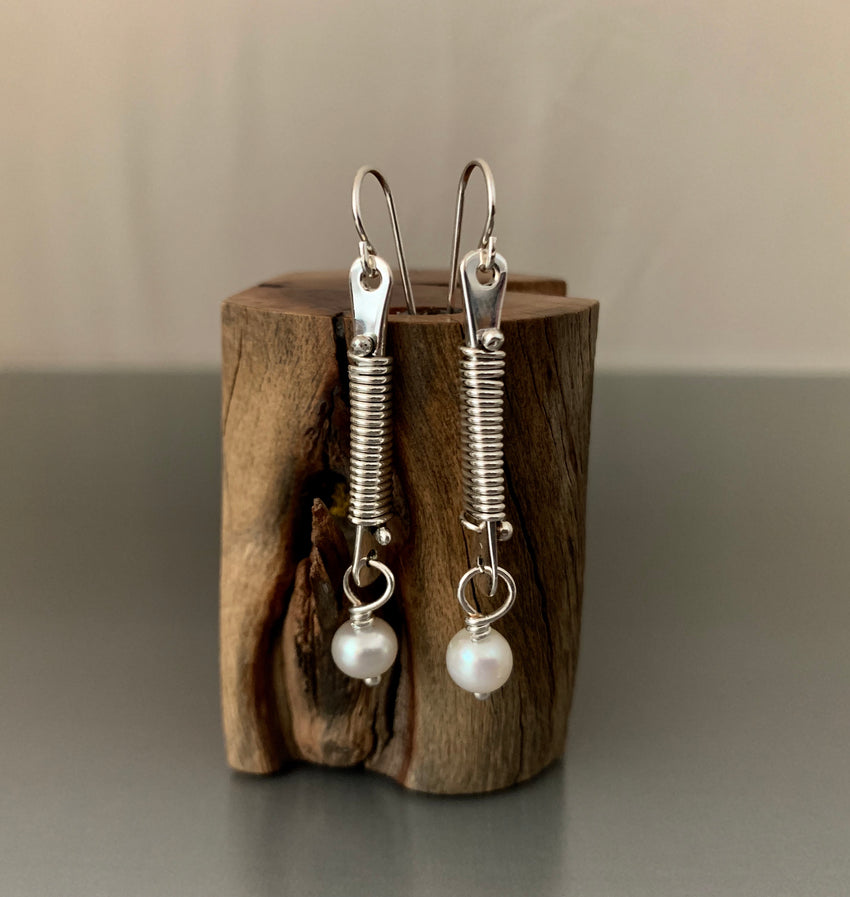 Sterling Silver Dangle Earrings with Elegant Wire Wrap