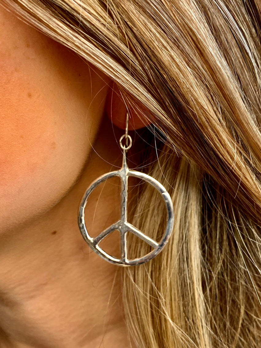 Earrings Sterling Silver Peace Hoops Medium