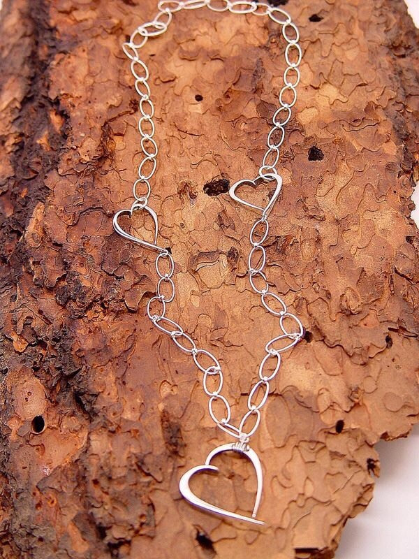 Necklace Sterling silver hand forged hearts on chain - JACK BOYD ART STUDIO and RON BOYD DESIGNS