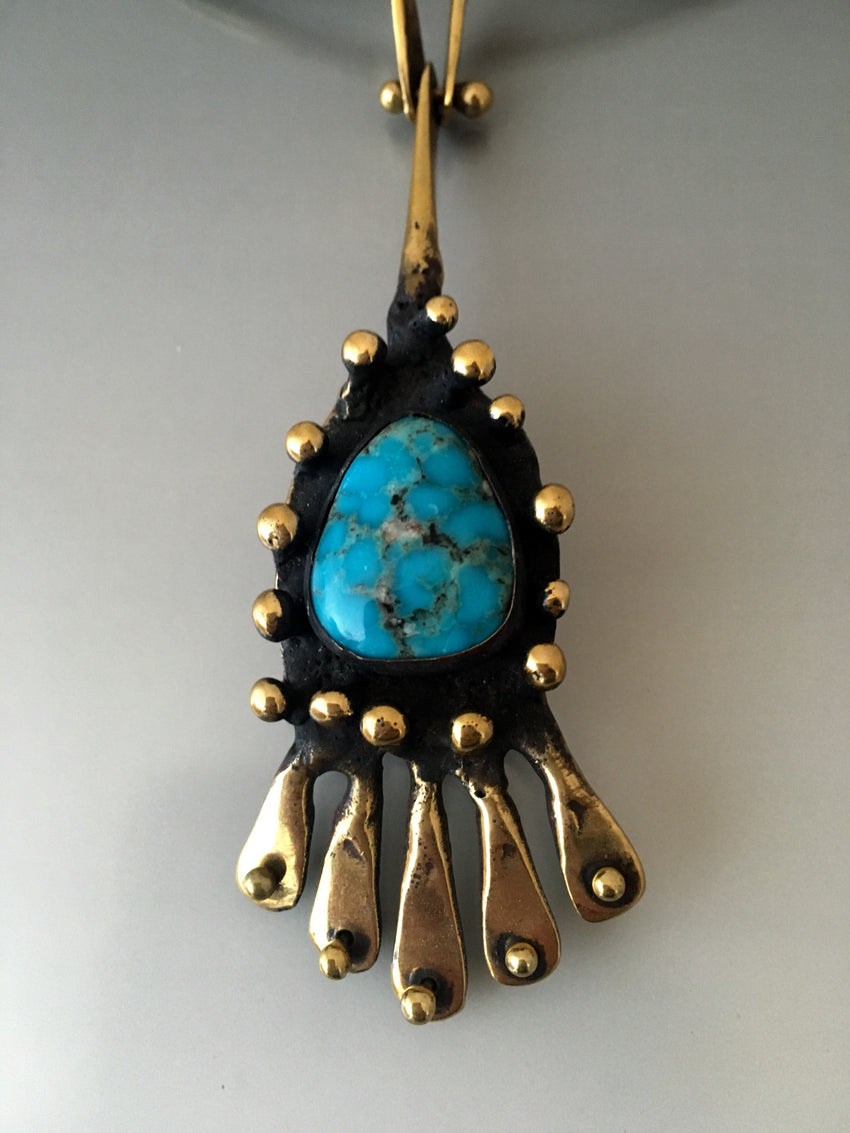 Vintage Bronze and Turquoise Necklace by Jack Boyd 1970's - JACK BOYD ART STUDIO and RON BOYD DESIGNS