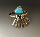Bracelet fan cuff bronze with turquoise stone - JACK BOYD ART STUDIO and RON BOYD DESIGNS