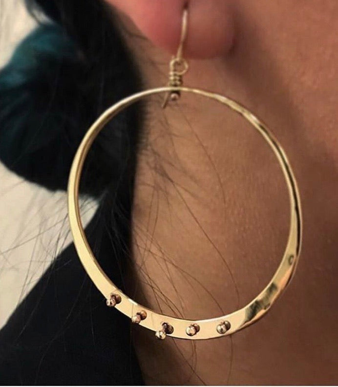 Earrings Bronze Hoops Large With Peg Accents