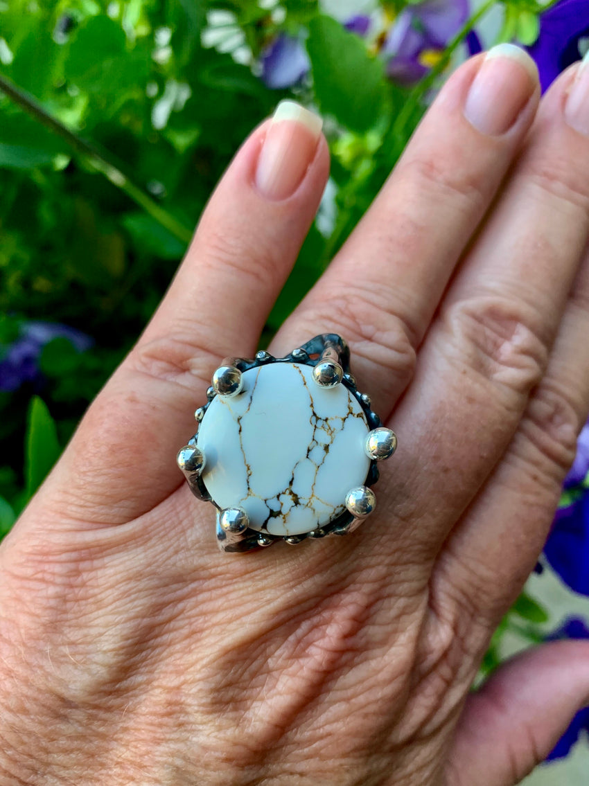 Ring Sterling Silver With White Buffalo Stone