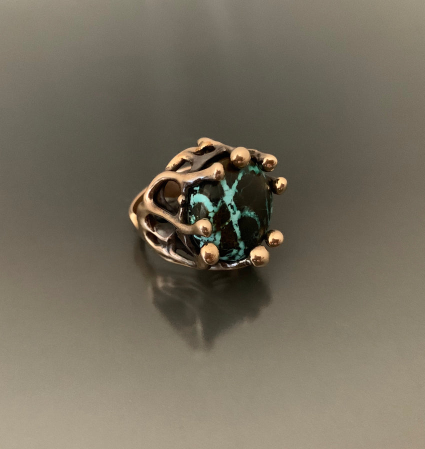 Ring Bronze Tree Branch Design with Blue Moon Turquoise
