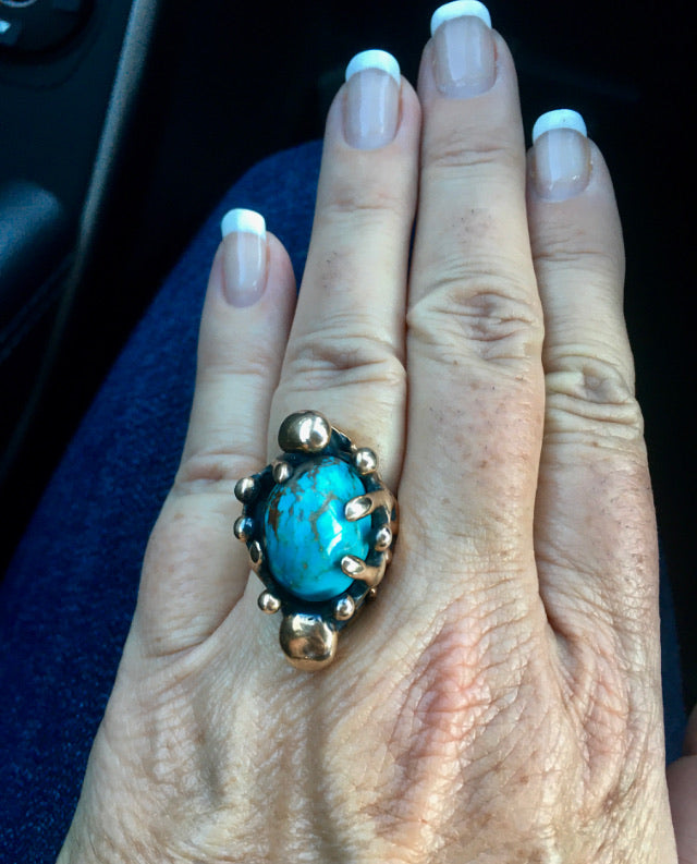 Carved Bronze Ring with Turquoise