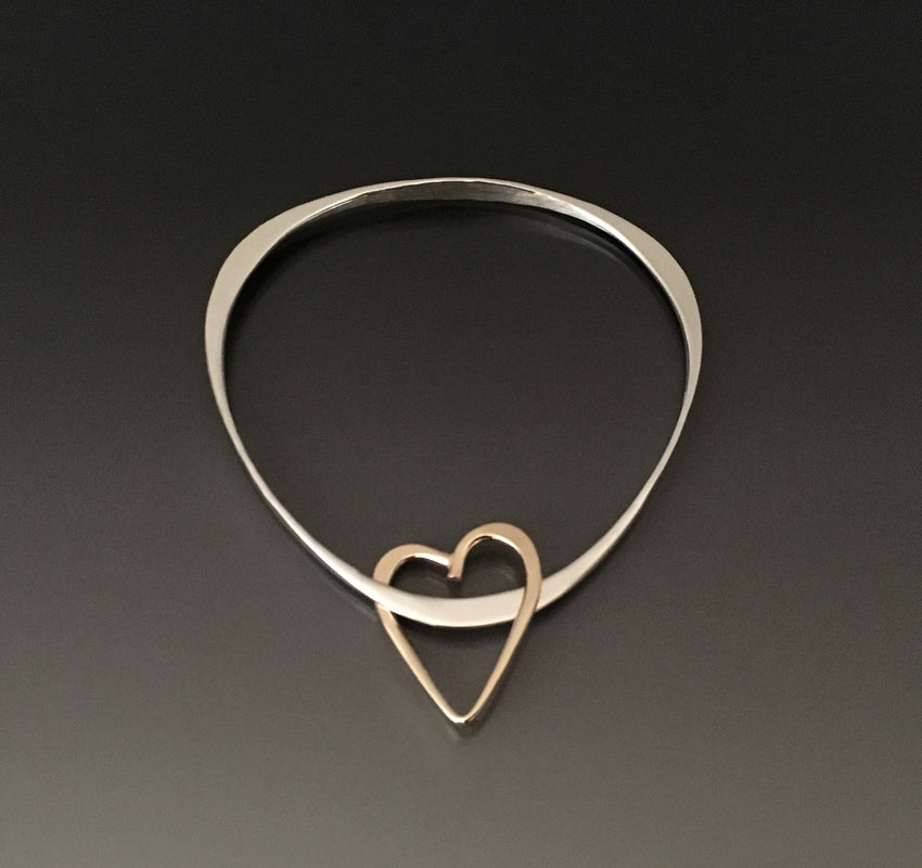 Bracelet Triangle Sterling Silver with 14k gold fill heart charm - JACK BOYD ART STUDIO and RON BOYD DESIGNS