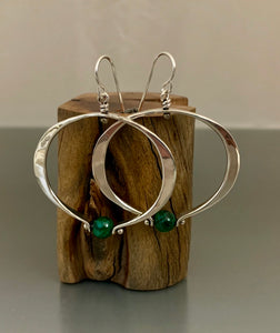 Earrings Sterling Silver Medium Hoops with Malachite