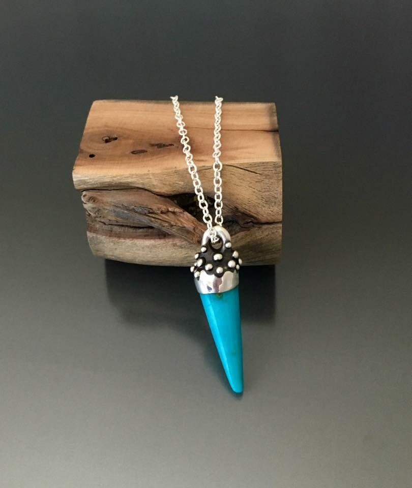 Sterling Silver Necklace with Turquoise Horn Pendant - JACK BOYD ART STUDIO and RON BOYD DESIGNS