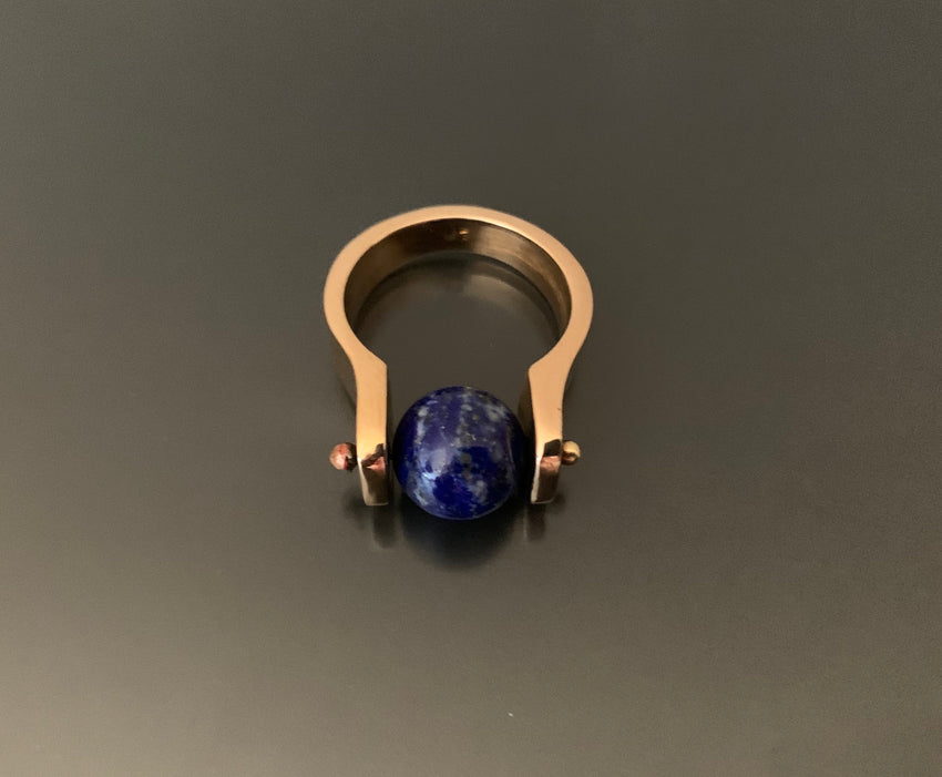Bronze Ring with Large Lapis Bead