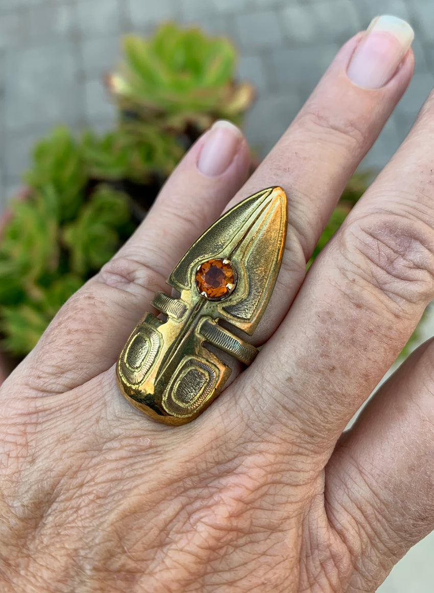 Vintage Scarab Ring Bronze with Citrine