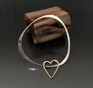 Bracelet Triangle Sterling Silver with 14k gold fill heart charm - JACK BOYD ART STUDIO and RON BOYD DESIGNS
