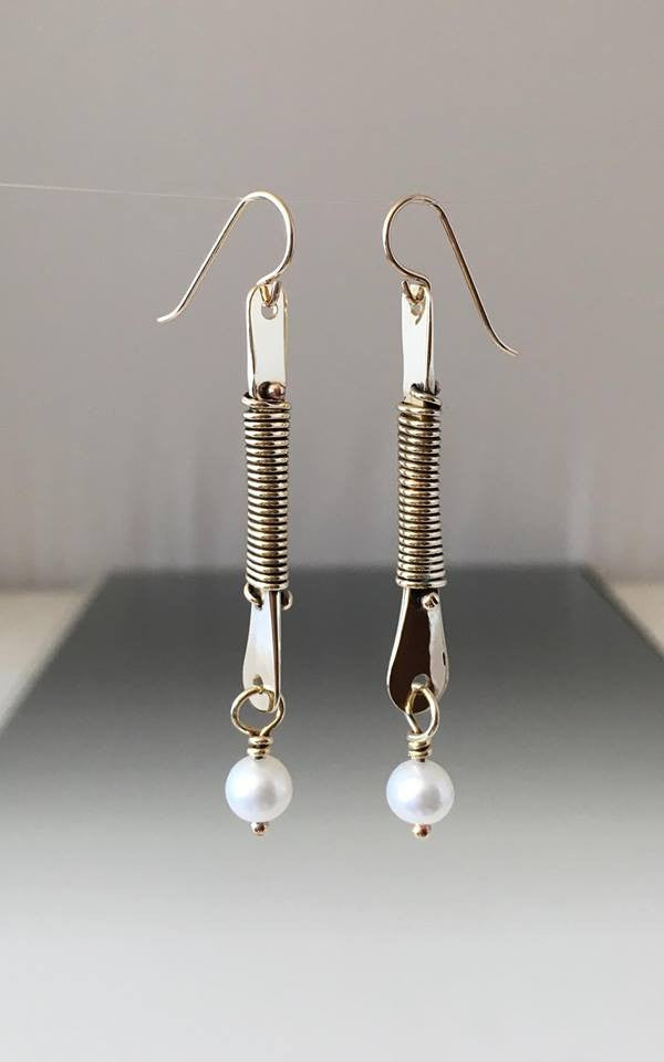 Bronze Earrings with Elegant Wire Wrap and Pearl - JACK BOYD ART STUDIO and RON BOYD DESIGNS