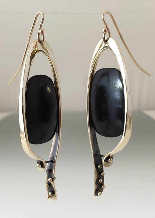 Bronze Earrings with Hand Carved Ebony Wood - JACK BOYD ART STUDIO and RON BOYD DESIGNS