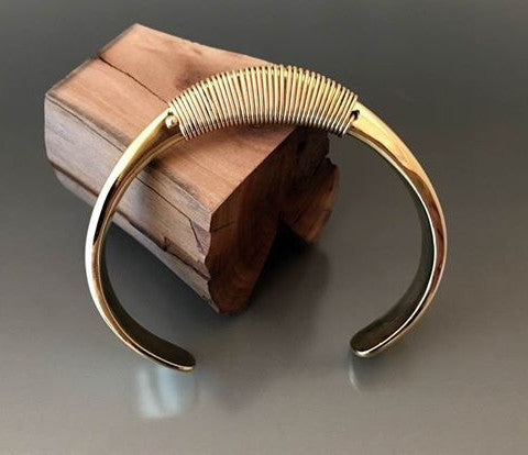 Bronze Large Gauge Cuff with Wire Wrap Accent - JACK BOYD ART STUDIO and RON BOYD DESIGNS