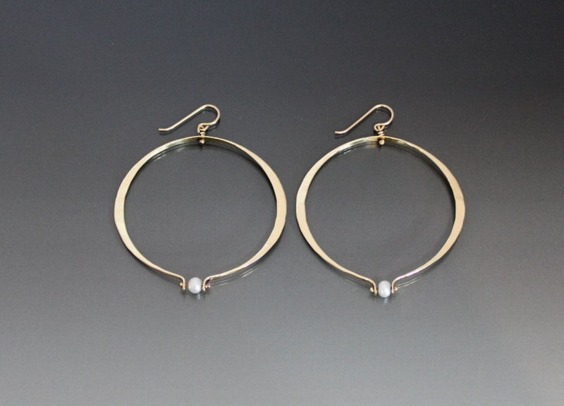 Bronze Large Oval Shape Loop Earrings with Pearl - JACK BOYD ART STUDIO and RON BOYD DESIGNS