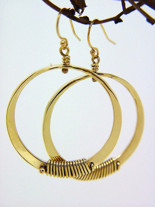 Bronze Medium Loop Earrings with Wire Wrap Accent - JACK BOYD ART STUDIO and RON BOYD DESIGNS