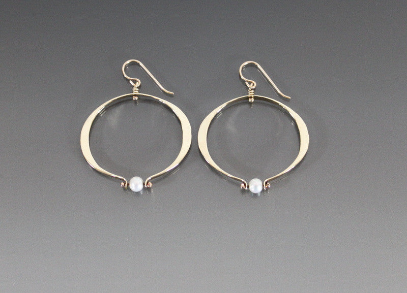 Bronze Medium Loop Oval Shape Earrings with Pearl - JACK BOYD ART STUDIO and RON BOYD DESIGNS