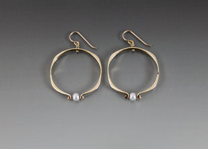 Bronze Square Shape Medium Loop Earrings with Pearl - JACK BOYD ART STUDIO and RON BOYD DESIGNS