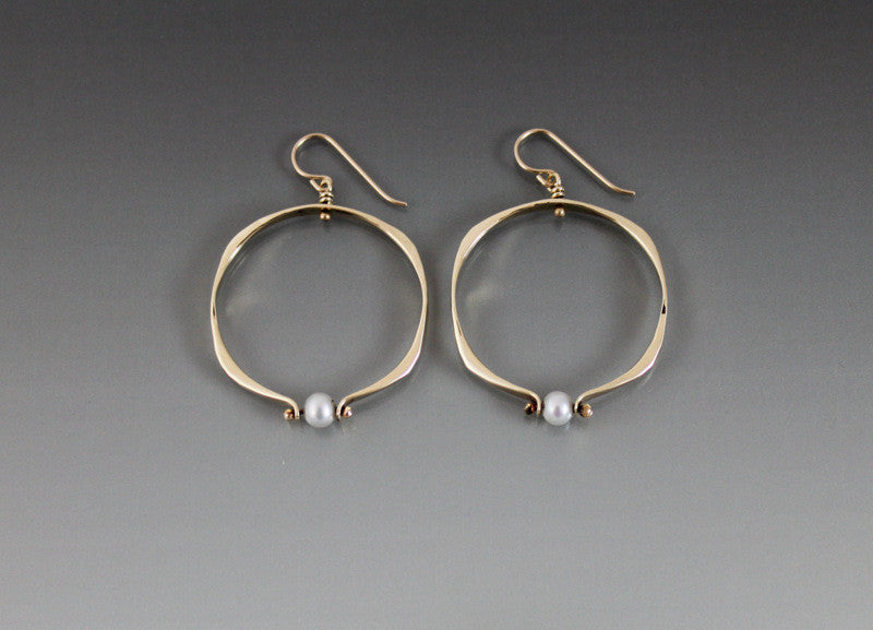 Bronze Square Shape Medium Loop Earrings with Pearl - JACK BOYD ART STUDIO and RON BOYD DESIGNS