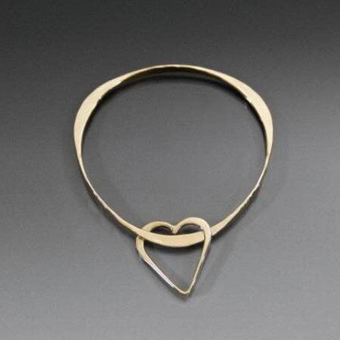 Bronze Triangle Shape Bracelet with Heart Dangle - JACK BOYD ART STUDIO and RON BOYD DESIGNS