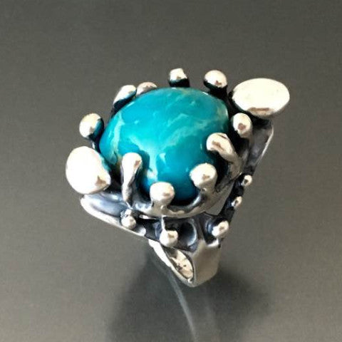 Carved Sterling Silver Ring with Turquoise - JACK BOYD ART STUDIO and RON BOYD DESIGNS