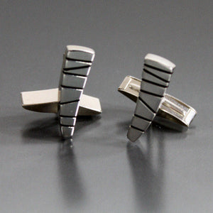 Sterling Silver Cufflinks with Modernist Etched Design - JACK BOYD ART STUDIO and RON BOYD DESIGNS