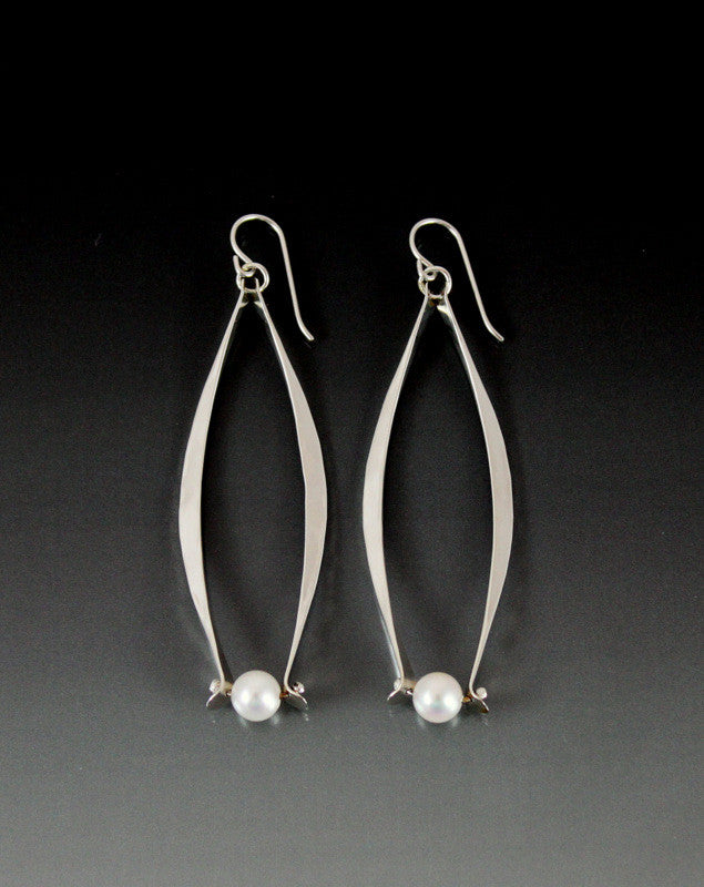 Sterling Silver Dangles Earrings with Pearl - JACK BOYD ART STUDIO and RON BOYD DESIGNS
