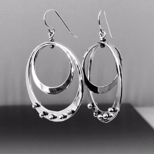Sterling Silver Double Loop Earrings with Peg Accent - JACK BOYD ART STUDIO and RON BOYD DESIGNS