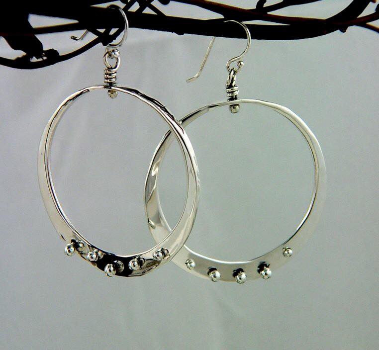 Sterling Silver Loop Earrings With Peg Accent - JACK BOYD ART STUDIO and RON BOYD DESIGNS
