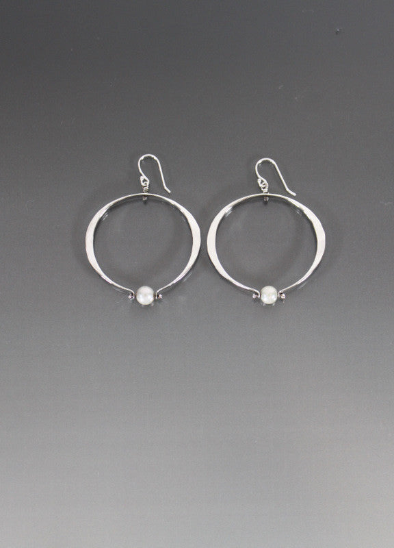 Sterling Silver Medium Loop Oval Shape Earrings with Pearl - JACK BOYD ART STUDIO and RON BOYD DESIGNS