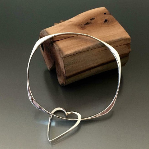 Sterling Silver Square Bracelet with Heart Dangle - JACK BOYD ART STUDIO and RON BOYD DESIGNS